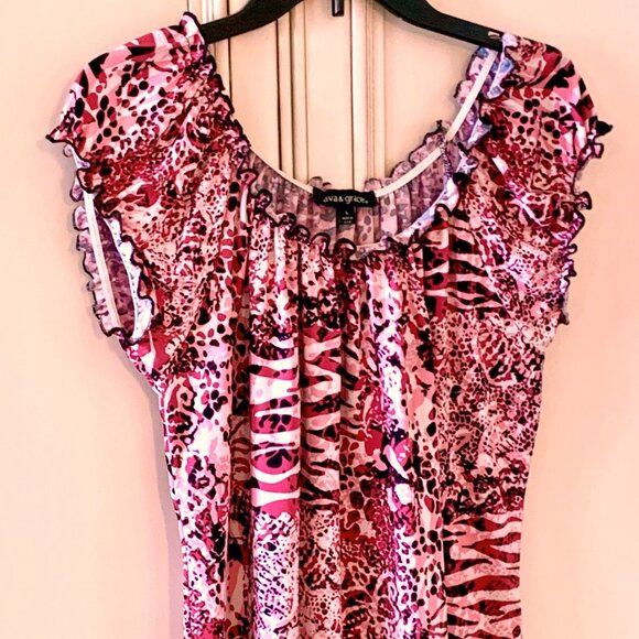 NWOT Ava & Grace Elasticized Neck Pink and Rose Geometric Print Top size Large - Picture 5 of 5